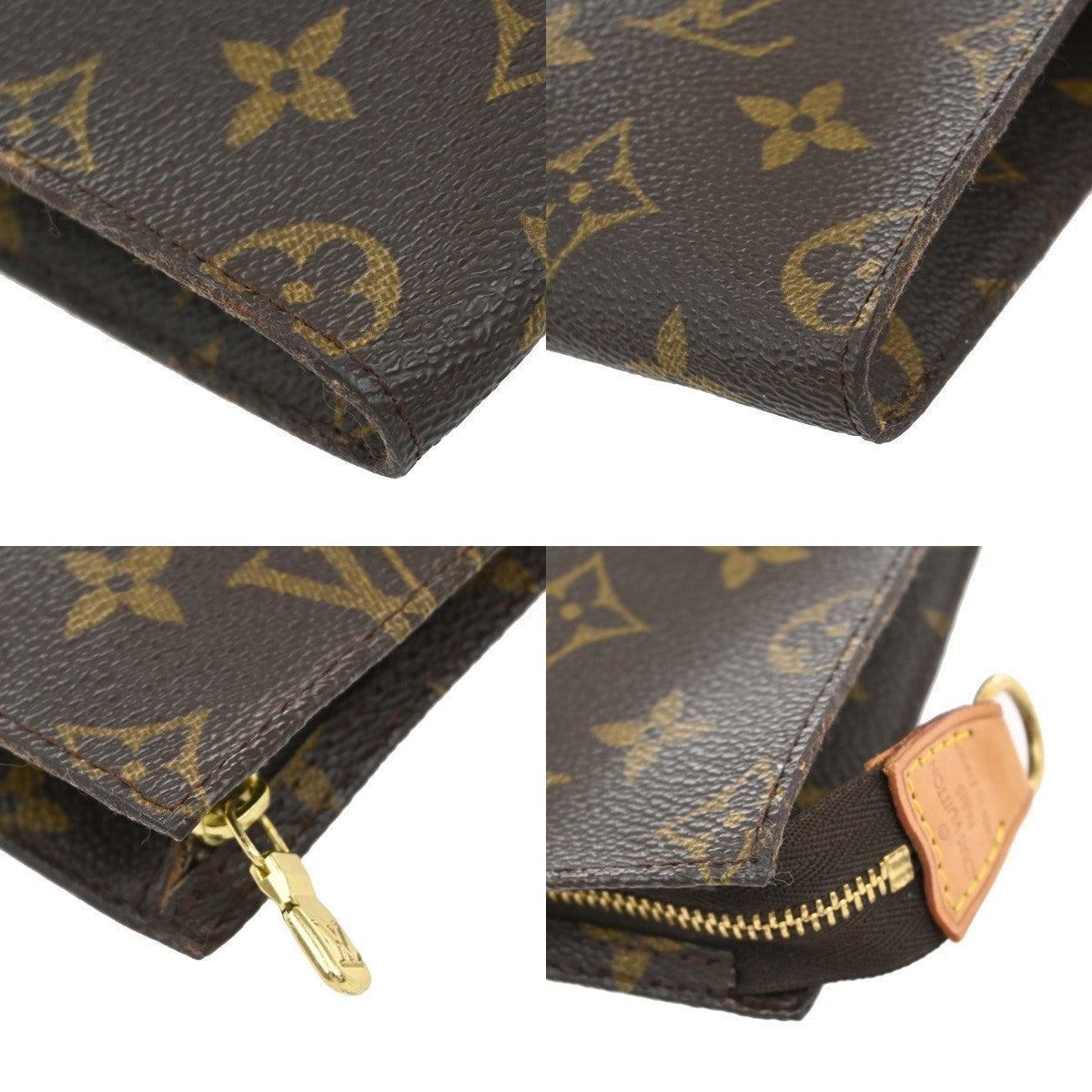 LOUIS VUITTON Logo BUCKET PM Pouch Bag Monogram Leather Brown France 05KB296