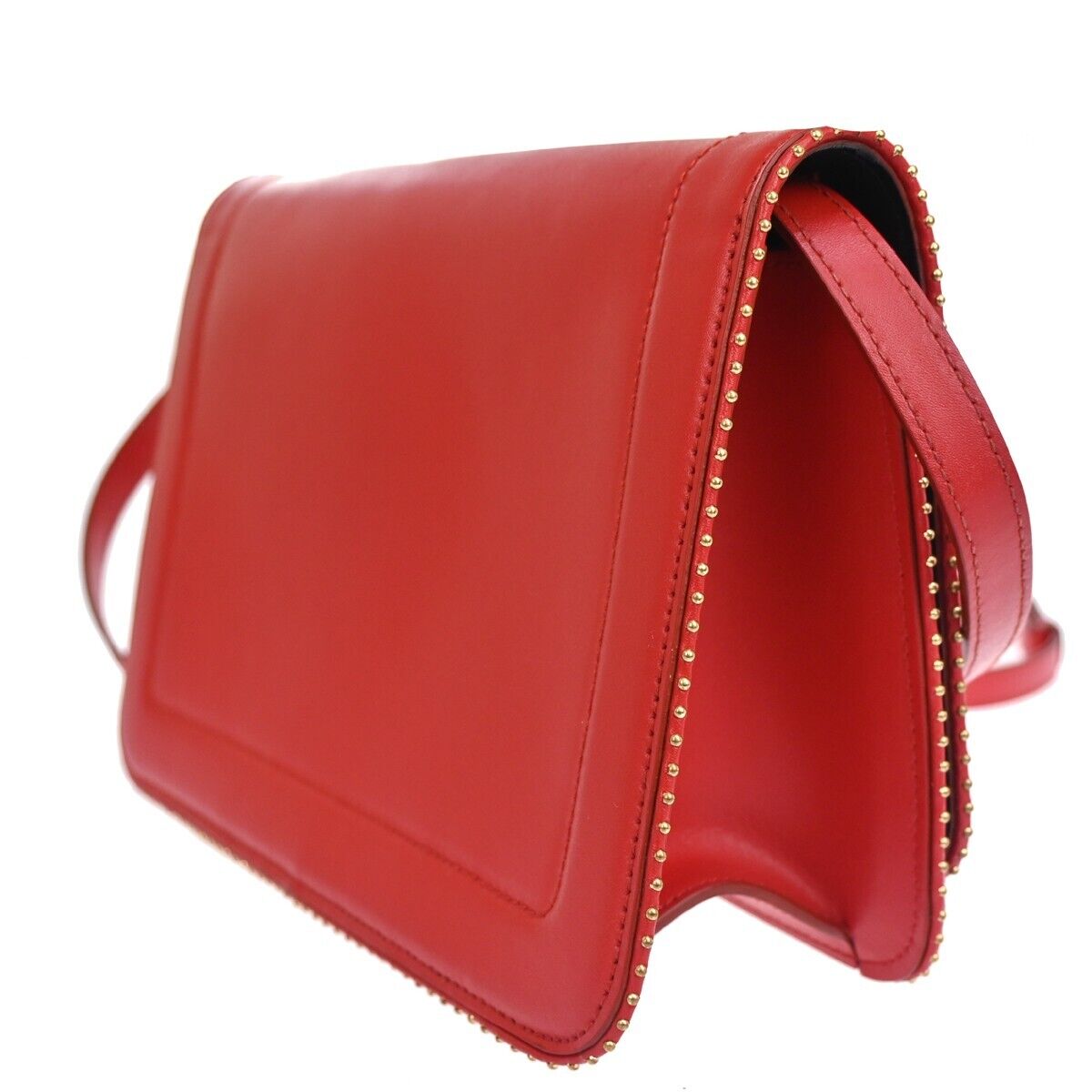 SALVATORE FERRAGAMO Vara Studs 2Way Shoulder Clutch Hand Bag Leather Red 88YD333