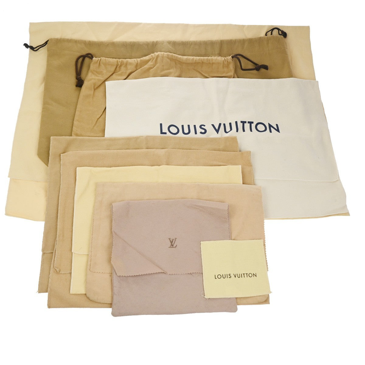 LOUIS VUITTON Logo 10 Set Drawstring Dust Bag Canvas Cotton Beige Brown 09YH866
