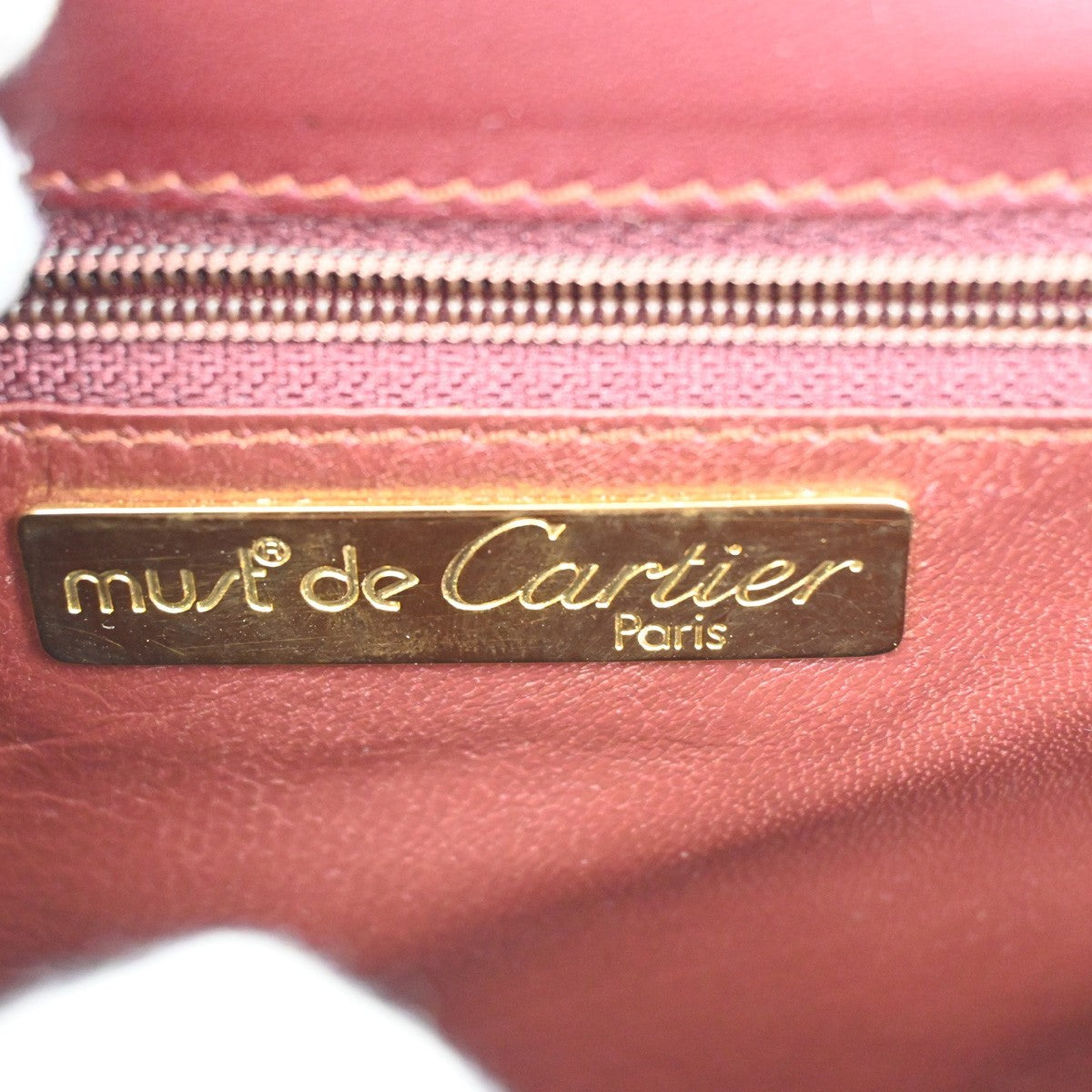MUST DE CARTIER 2C Logo Two Flap Shoulder Bag Leather Bordeaux GHW Spain 37ZA278