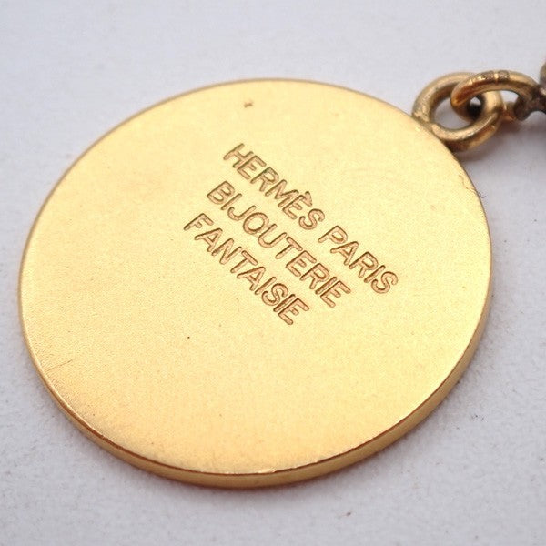HERMES Logo Sellier Pendant Necklace Top Charm Gold-Plated 08RL971