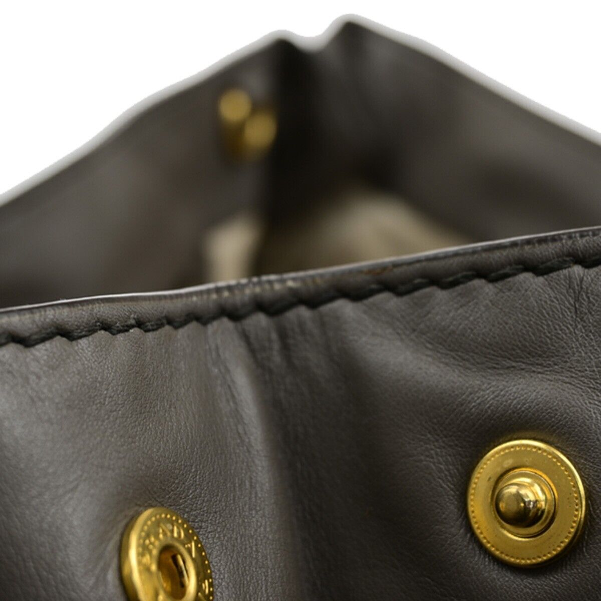 PRADA MILANO Logo Hand Tote Bag Leather Gray Gold-Plated 32FB528