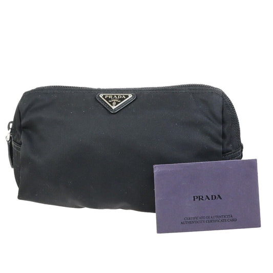 PRADA Logo Tessuto Cosmetic Pouch Nylon Leather Black Silver 32KA464