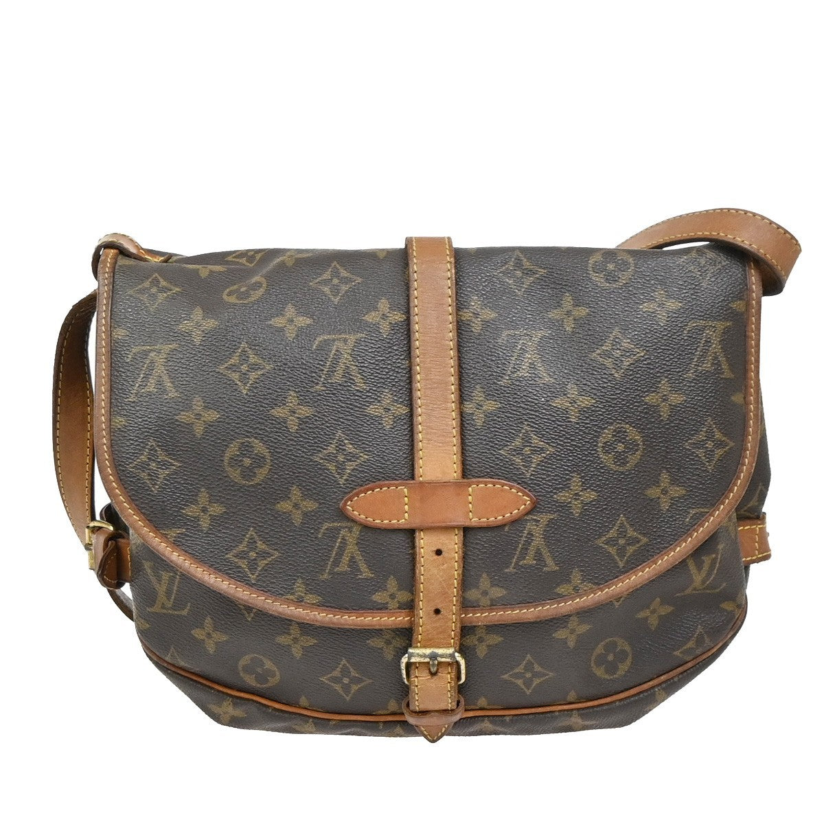 LOUIS VUITTON Logo Saumur 30 Shoulder Bag Monogram Leather Brown M42256 35ZA261