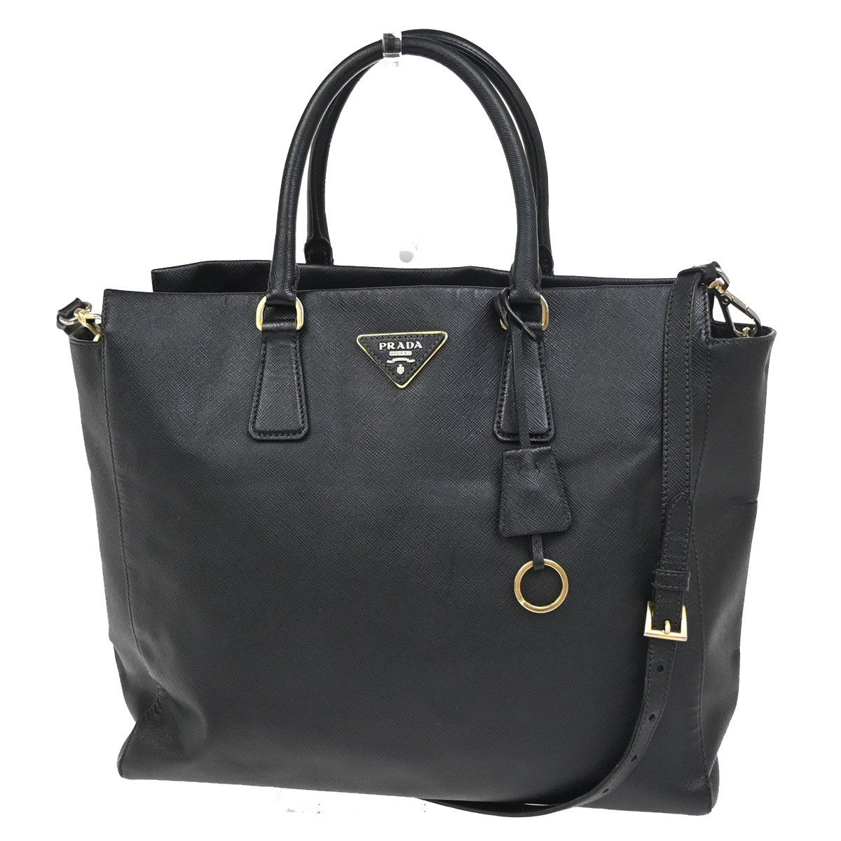 PRADA Logo Saffiano 2Way Shoulder Hand Bag Leather Black Nero GHW Italy 18KC948