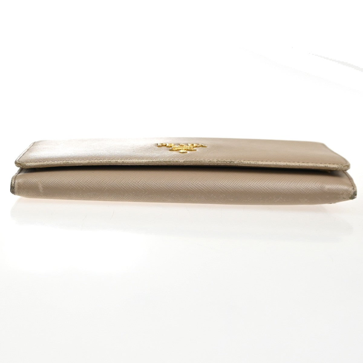PRADA Logo Bifold Flap Long Wallet Saffiano Leather Beige GHW Italy 01KD036