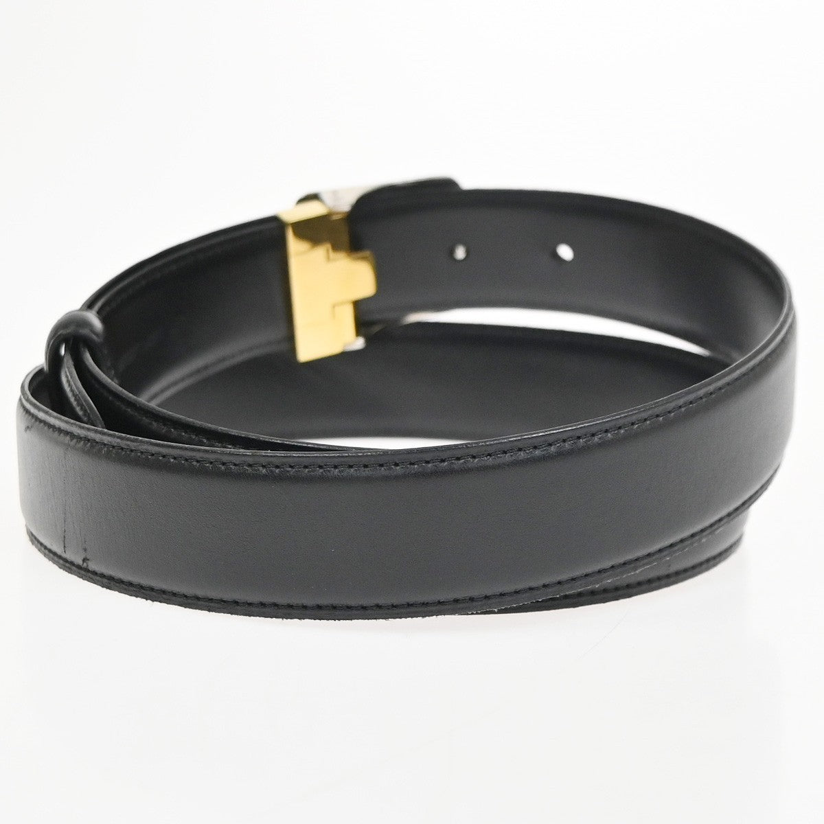 MUST DE CARTIER Logo Santos Waist Belt Leather Black GHW SHW France 66YH979