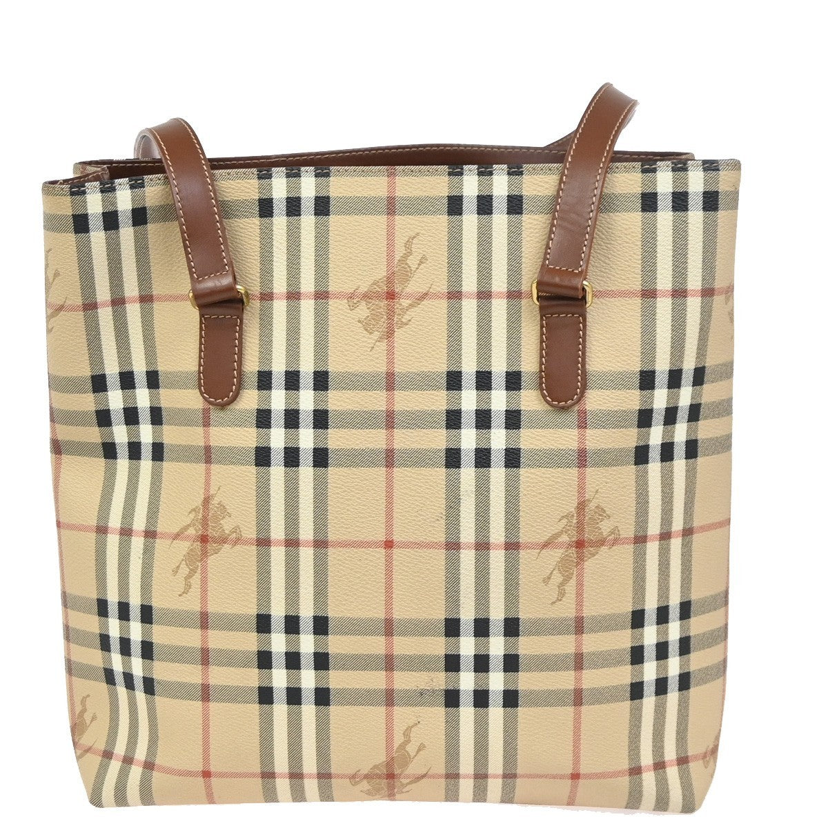 BURBERRY Nova Check Shoulder Bag PVC Leather Brown Beige GHW Italy 31KD012