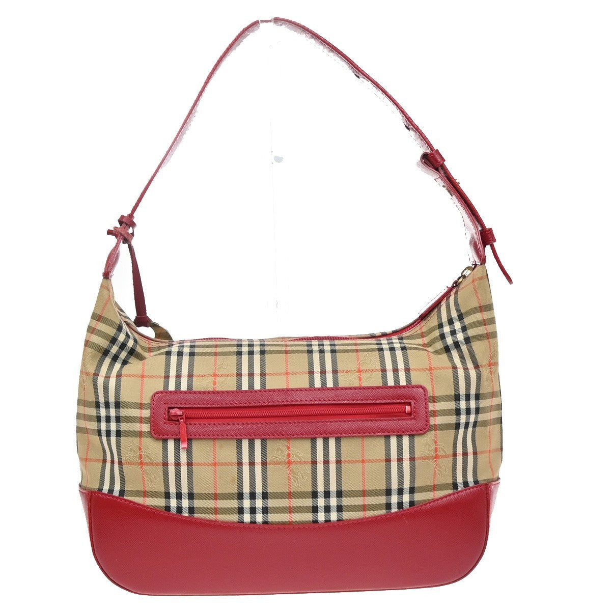 Burberrys Logo Nova Check Shoulder Hand Bag Canvas Leather Beige Red GHW 32RL976