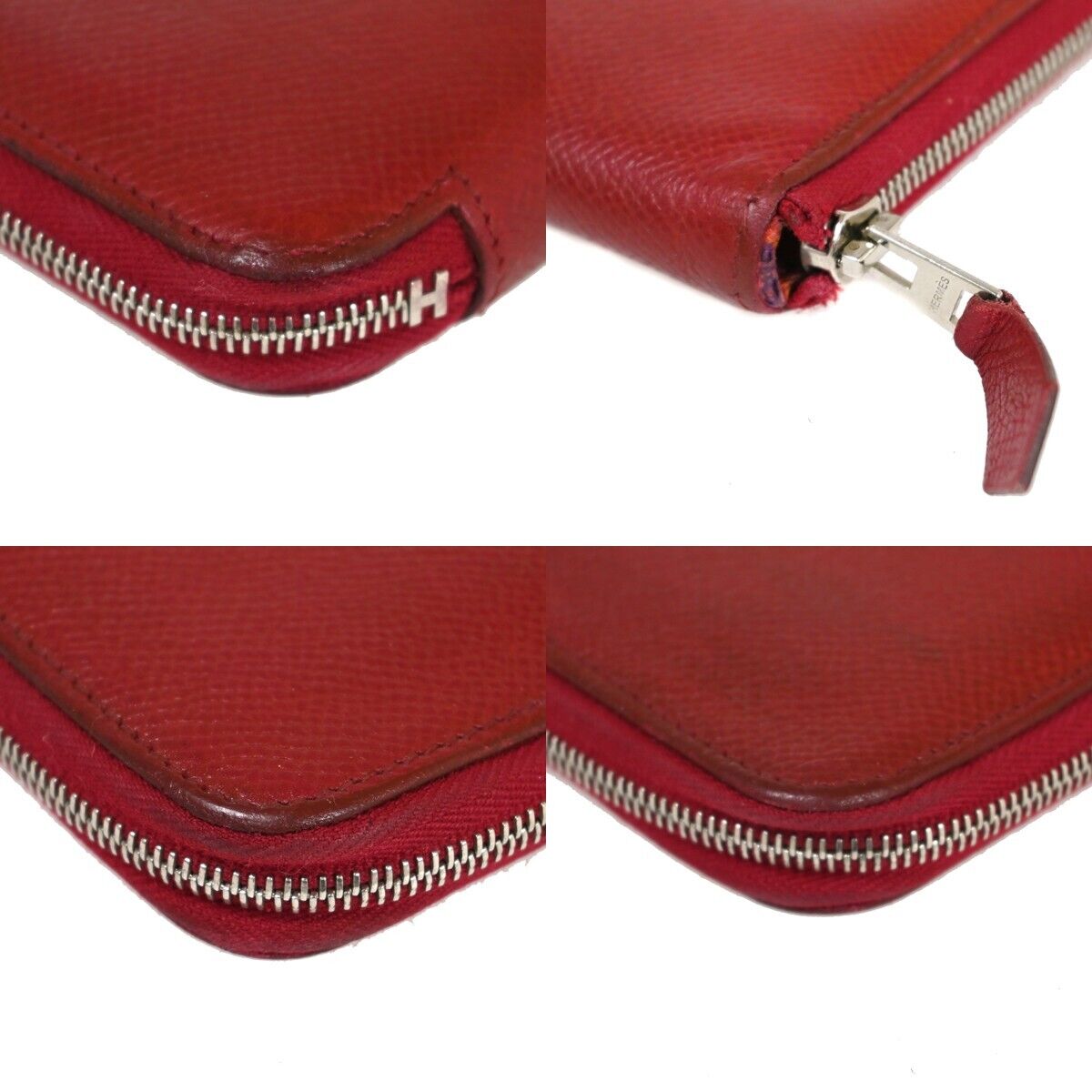 HERMES Azap Silk In Long Zipper Wallet Purse Veau Epsom Leather Red SHW 35YD351