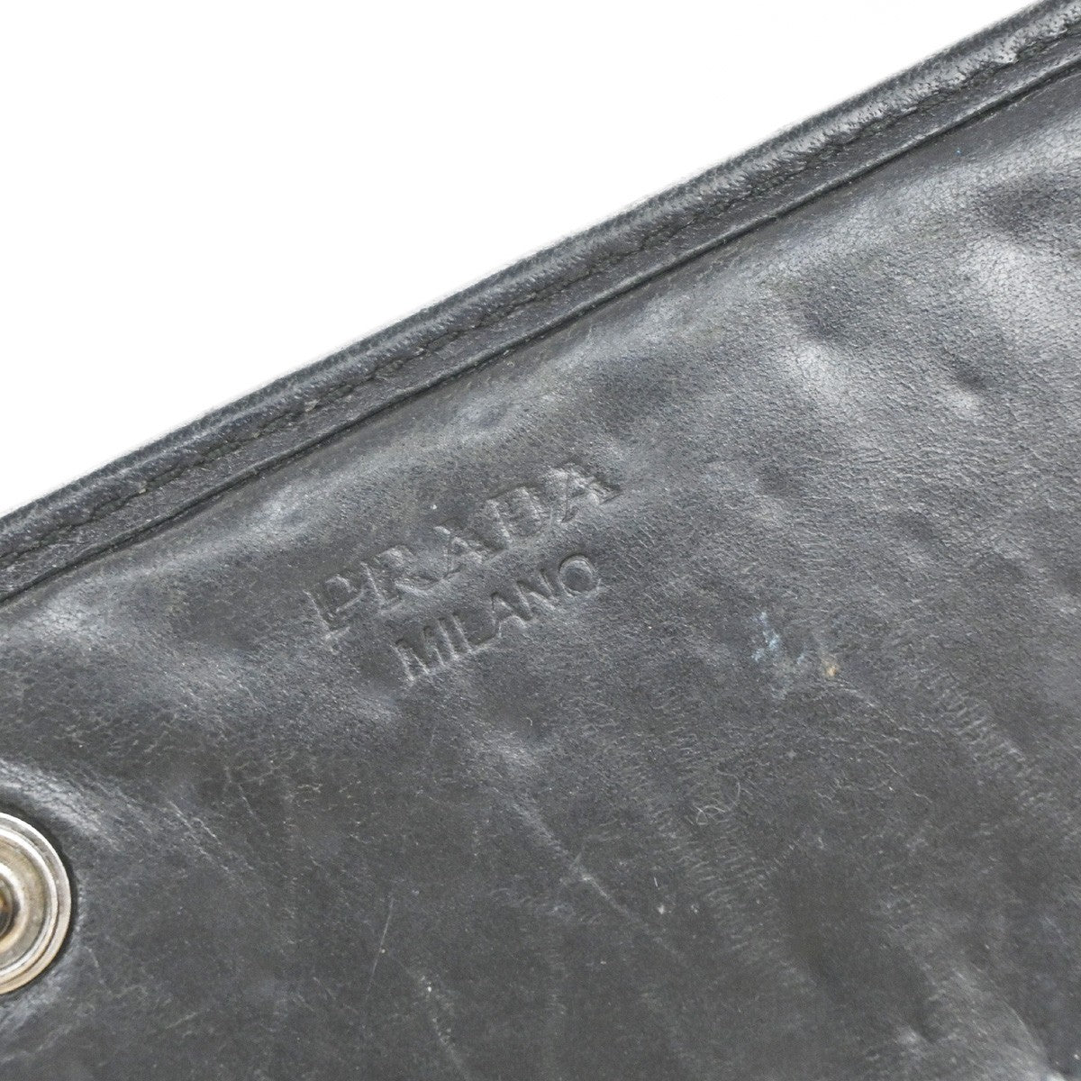 PRADA Studded Long Bifold Wallet Leather Black Silver Italy 02EG269
