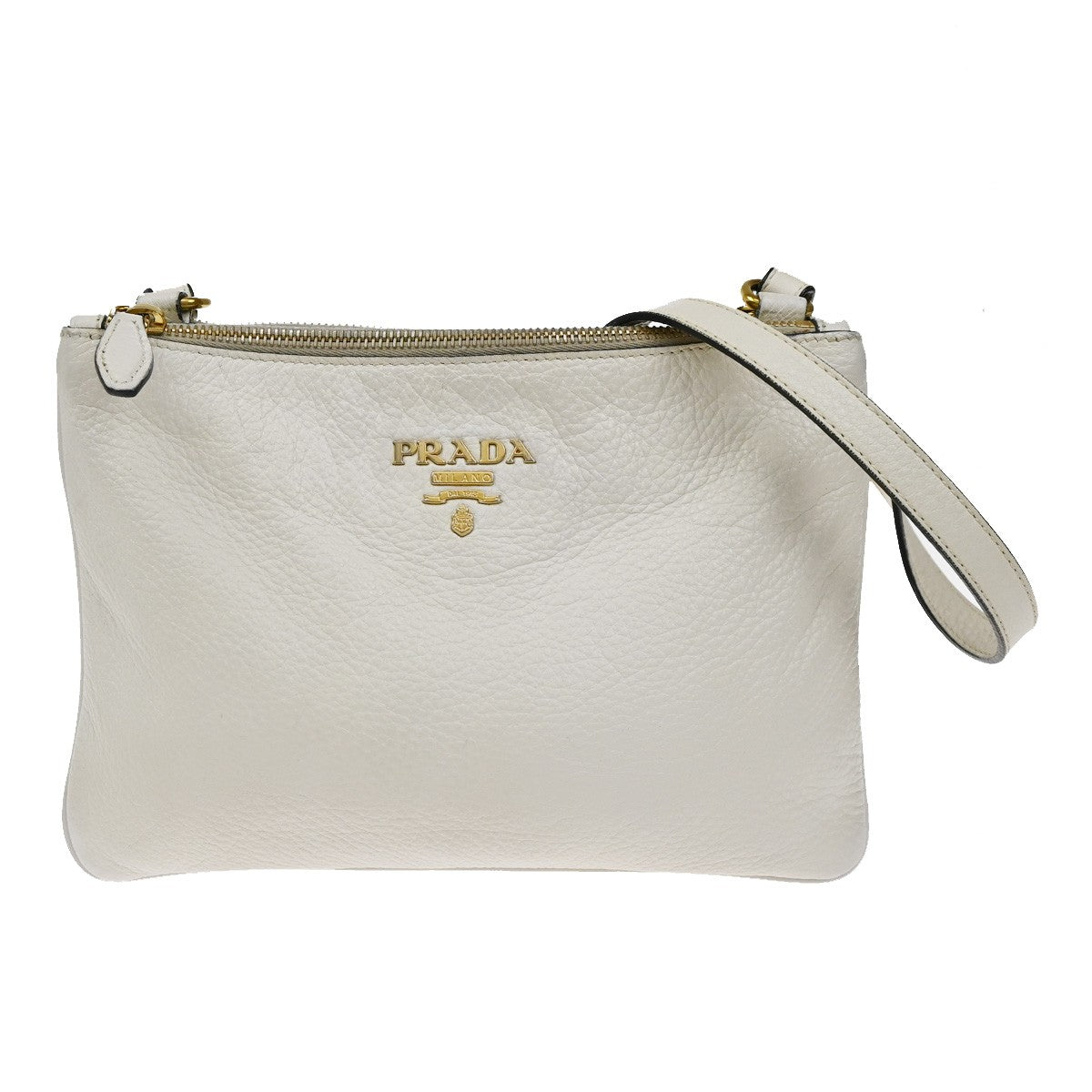 PRADA Logo Crossbody Mini Shoulder Bag Leather White GHW 76YH762