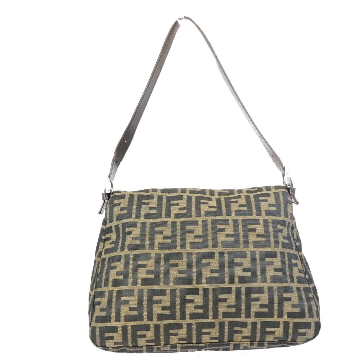 FENDI Logo Mamma Zucca Pattern Shoulder Bag Canvas Leather Brown SHW 74FB302