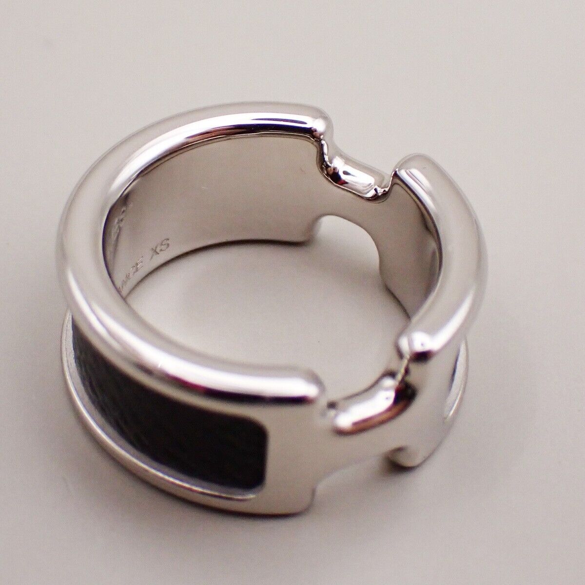 HERMES Olympe Ring XS Palladium Plated Calf Skin Leather Black Silver 30YG575