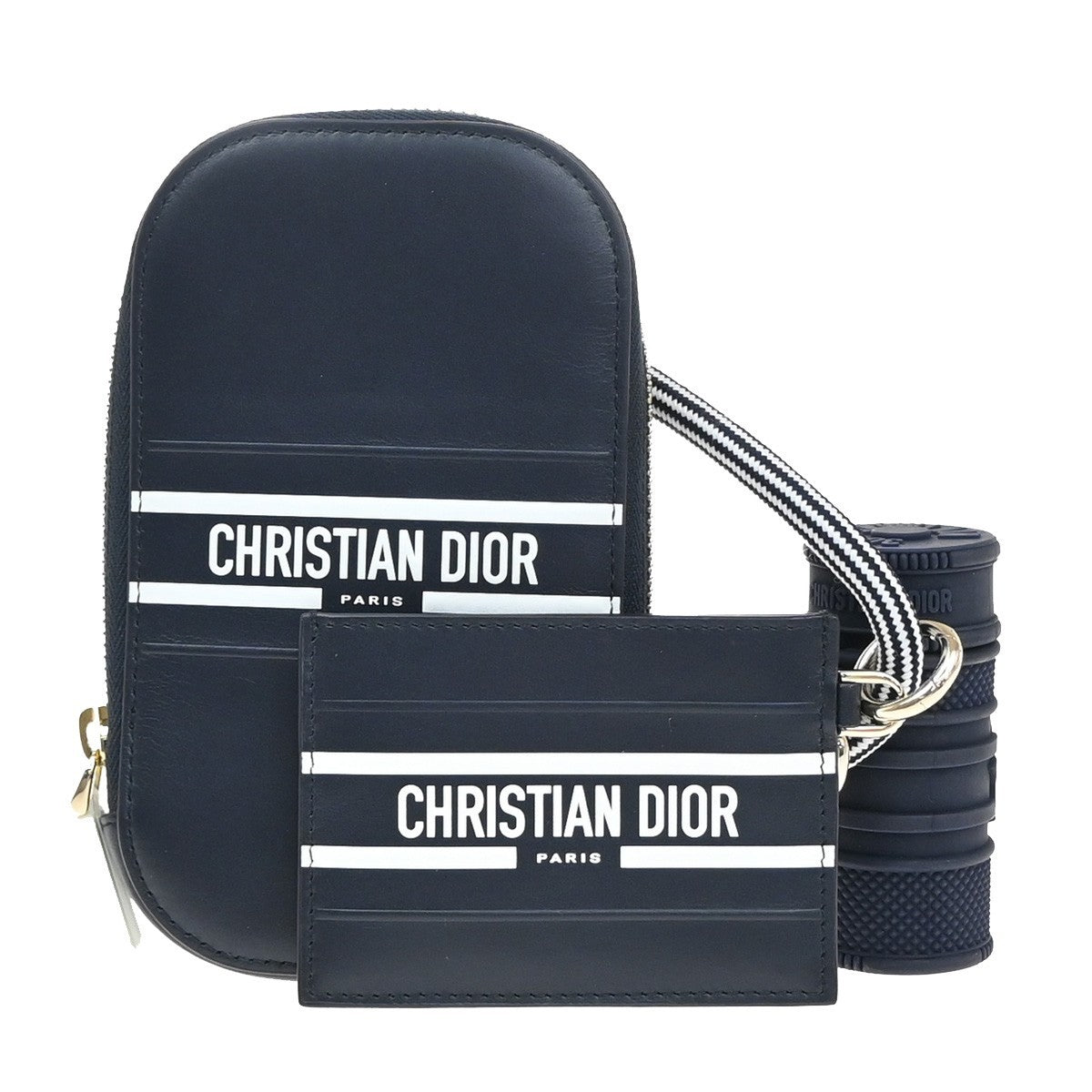 CHRISTIAN DIOR Logo Mini Pouch Bag Leather Blue GHW Italy 15KP157