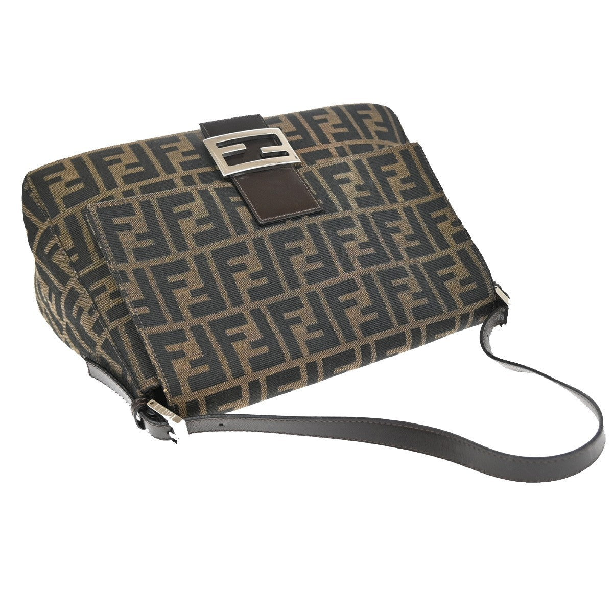 FENDI Logo Mamma Zucca Pattern Shoulder Bag Canvas Leather Brown Italy 46RF693