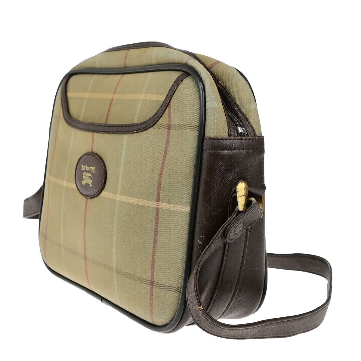Burberrys Logo Shoulder Bag Check Canvas Leather Brown GHW 05YG581