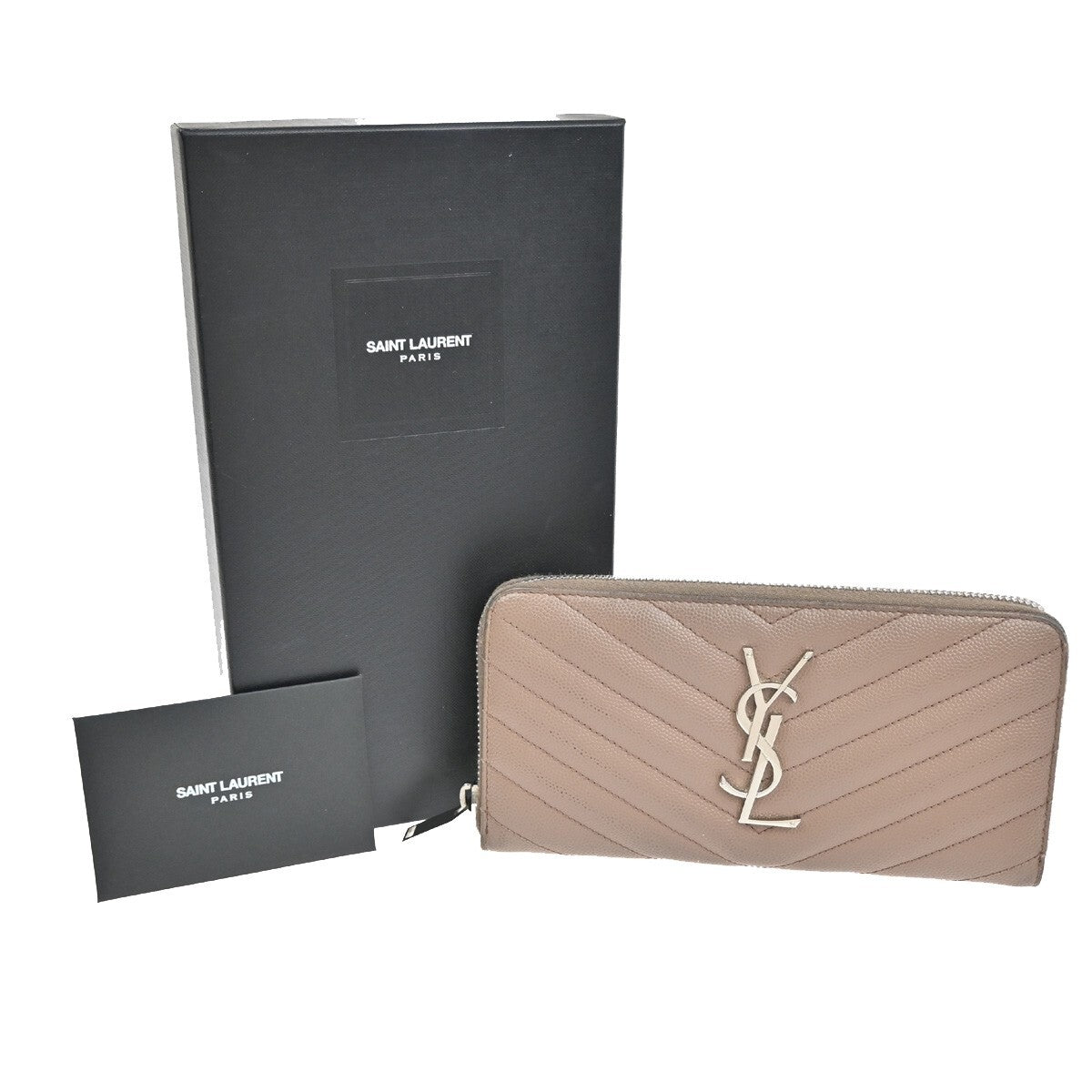 SAINT LAURENT YSL Logo Zipper Aroung Long Wallet Leather Brown SHW 64EF031