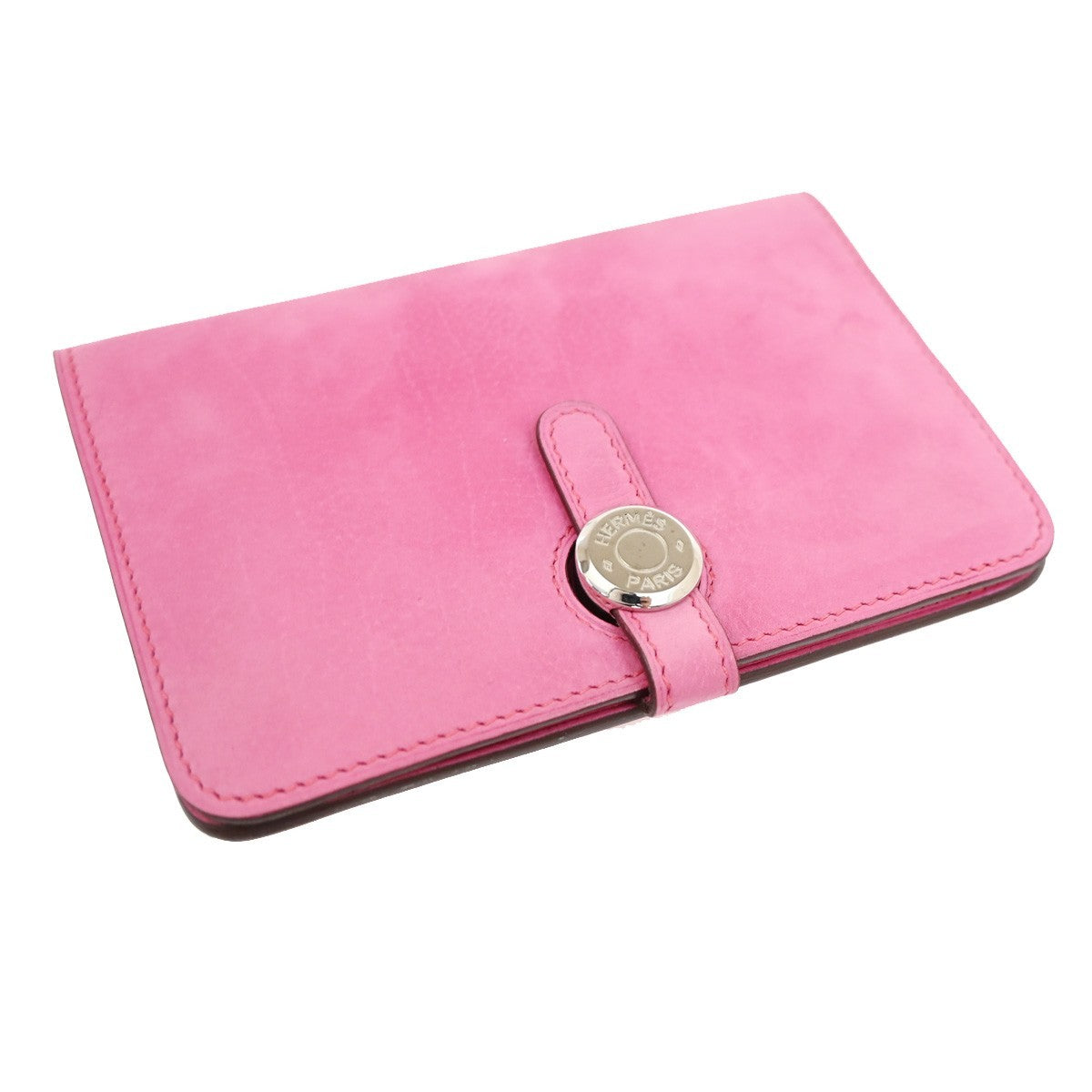 HERMES Dogon Long Bifold Wallet Eversoft Leather Pink France  square J 92TA690