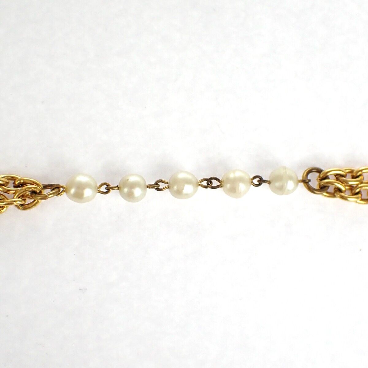 CHANEL Logo Long Chain Imitation pearl Pendant Necklace GHW Vinatge 73RJ487