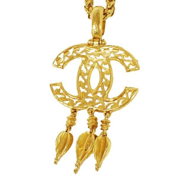 CHANEL CC Logo Chain Long Pendant Necklace 95A Gold Accessory Vinatge 636RJ024
