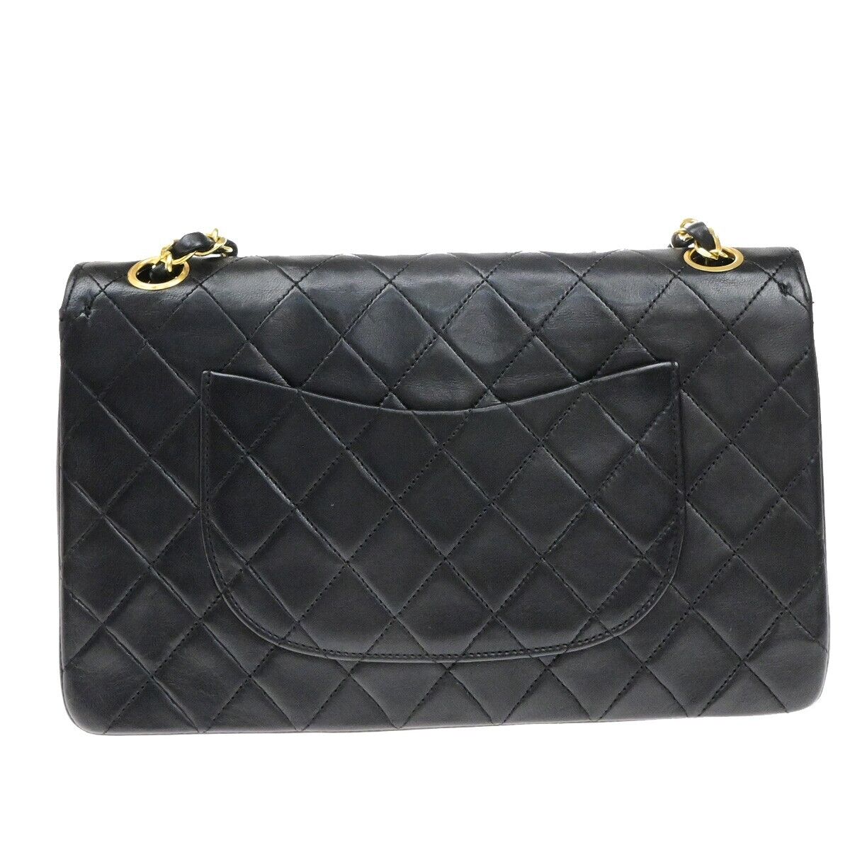 CHANEL CC Matelasse 25 Double Flap Chain Shoulder Bag Leather Black GHW 865RF209