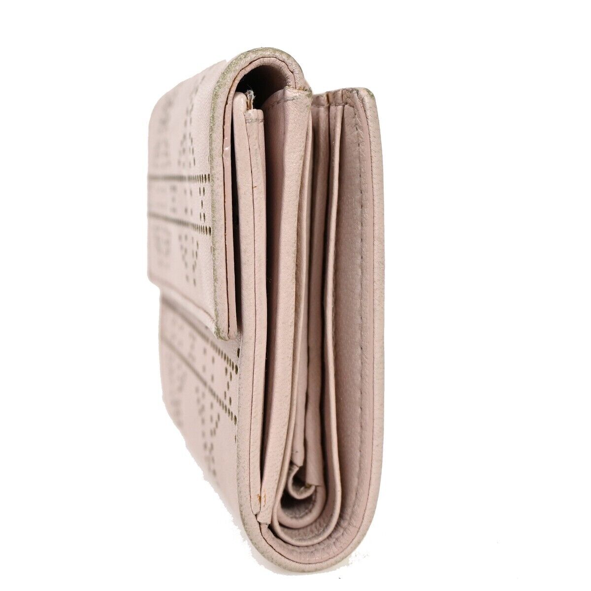 Christian Dior Cannage Bifold Wallet Purse Leather Pink Sliver Italy 07FA106