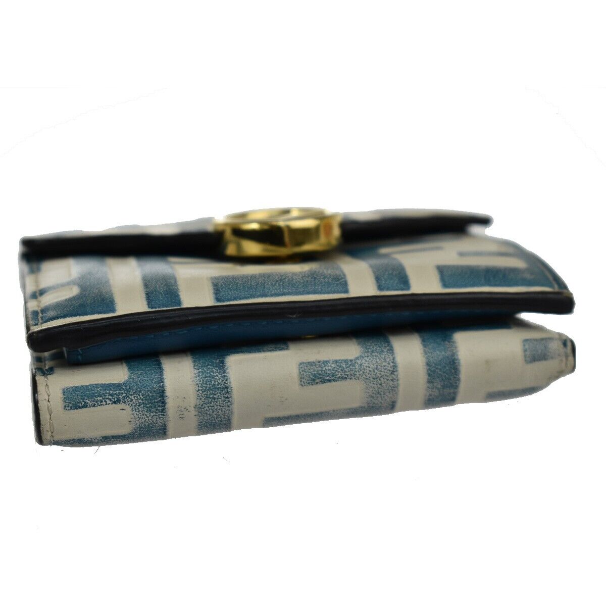 FENDI Zucca Pattern Mini Trifold Wallet Purse Leather Blue White Italy 61YD091