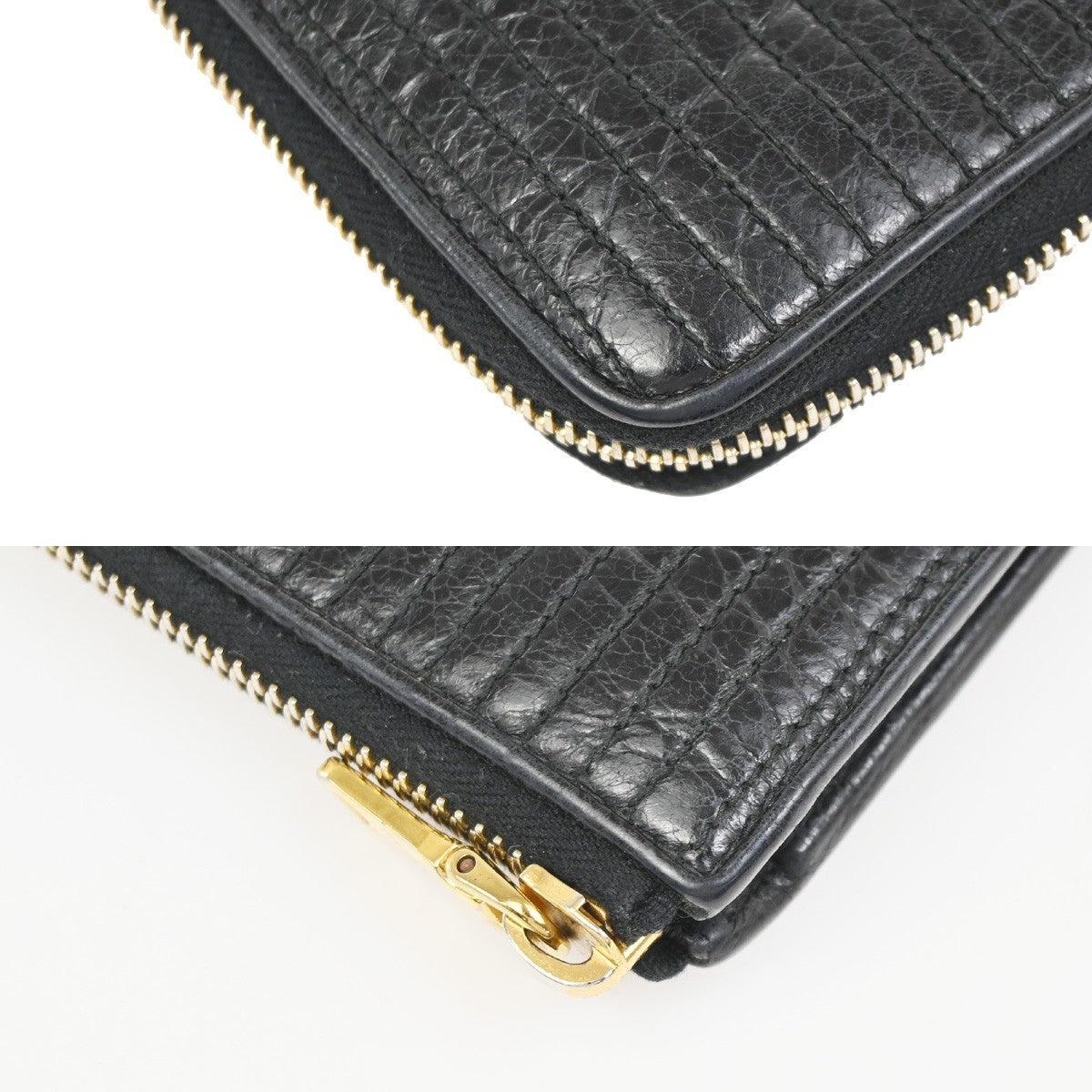 MIU MIU LOGO Matelasse Long Zipper Around Wallet Leather Black GHW 63KD079