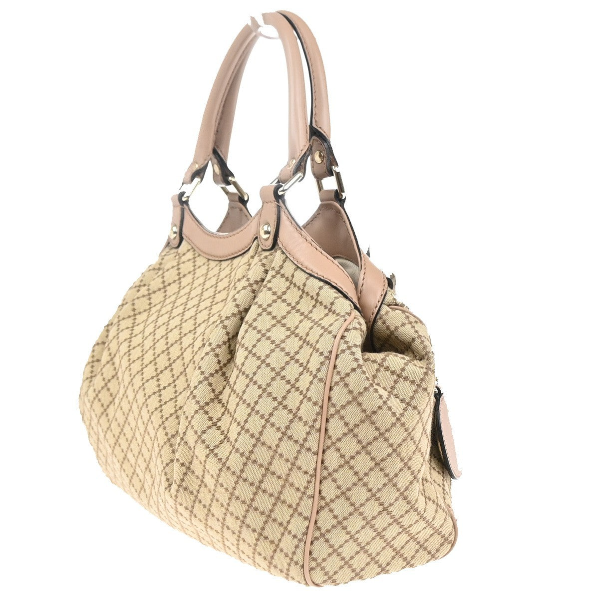 GUCCI GG Logo Diamante Sukey Shoulder Hand Bag Canvas Leather Beige Pink 74KC440