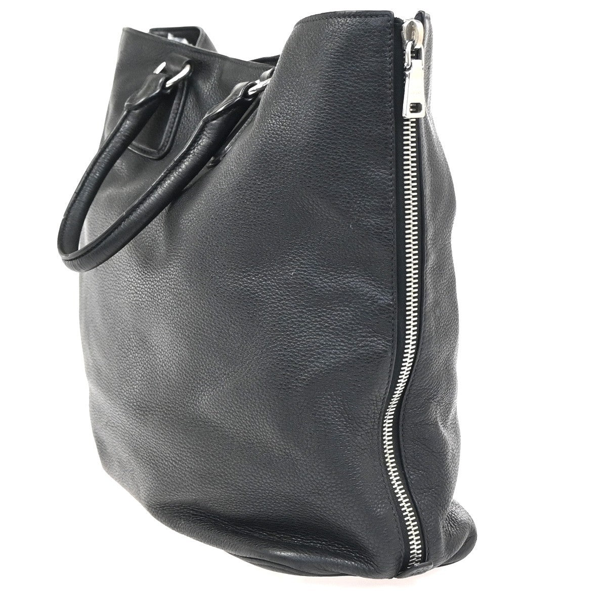 PRADA Logo Shoulder Hand Tote Bag Vitello Daino Leather Black SHW 87KC950