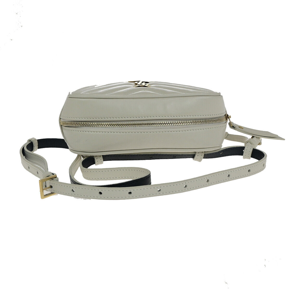 SAINT LAURENT YSL Logo Lou Belt Bum Body Bag Tassel Leather Ivory GHW 21YG406