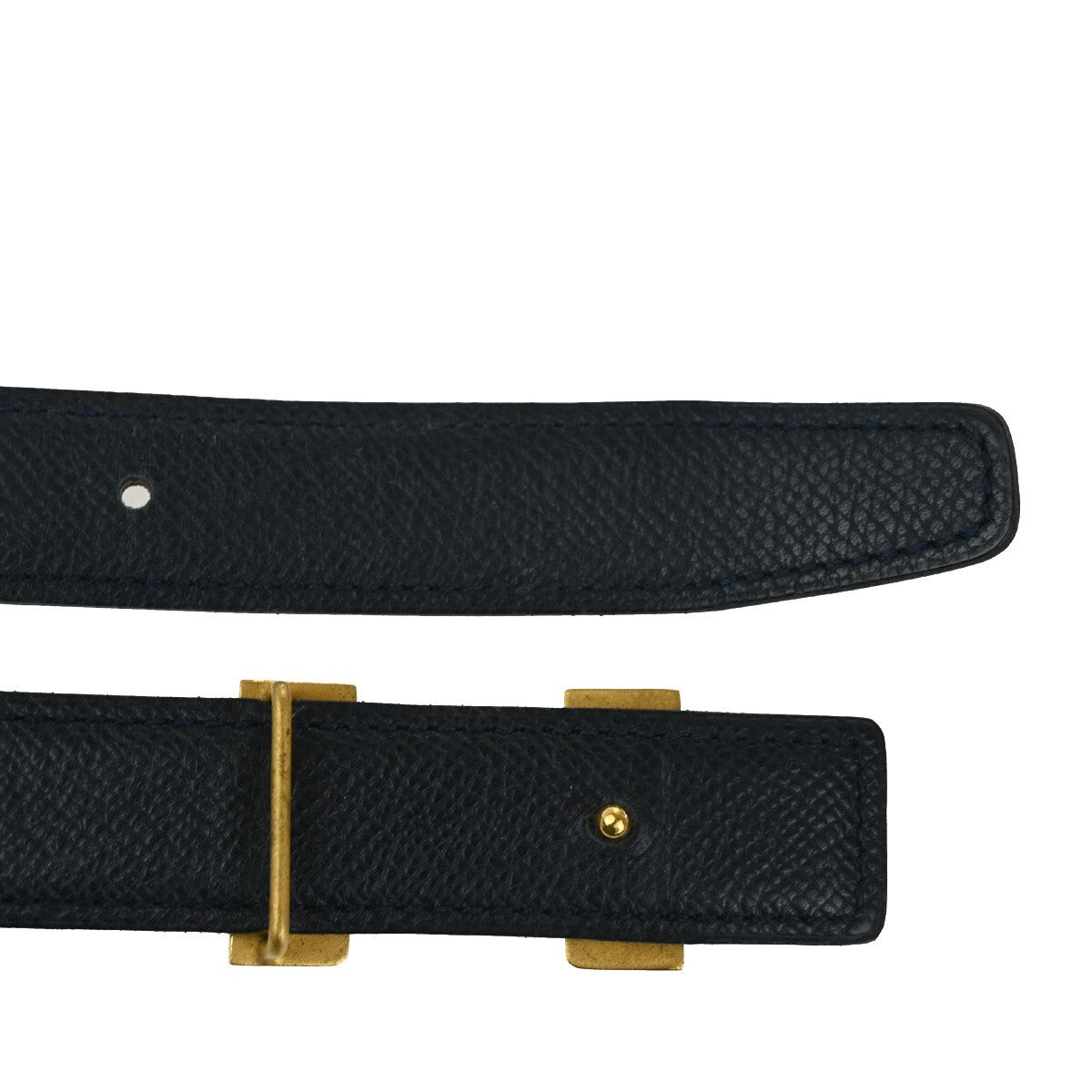 HERMES H Logo Constance Reversible Buckle Belt #80 Leather Blue Brown 65YG455