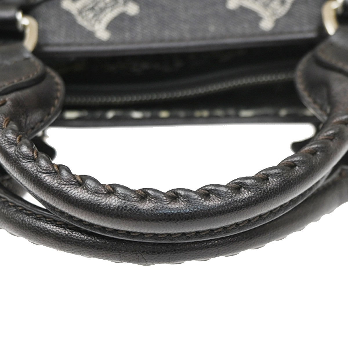 CELINE Logo Macadam Pattern Boogie Hand Bag Denim Leather Black SHW 34KD102
