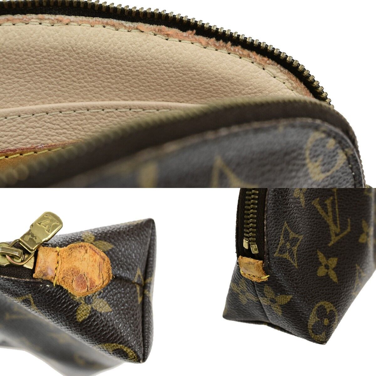 LOUIS VUITTON Pochette Cosmetic Pouch Bag Monogram Leather Brown M47515 05ED262