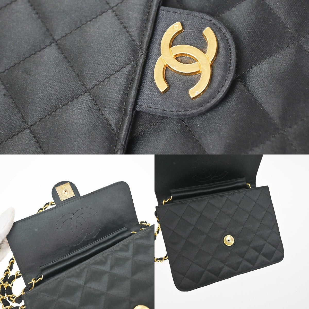 CHANEL CC Logo Mini Matelasse Chain Shoulder Bag Satin BK GHW Vintage 307RQ020