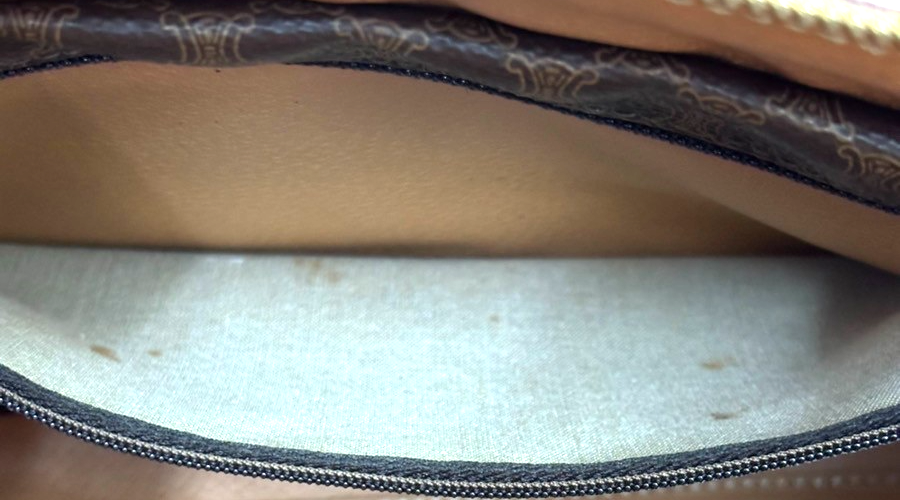 CELINE Logo Macadam Pattern Travel Hand Boston Bag PVC Leather Brown 38KC411