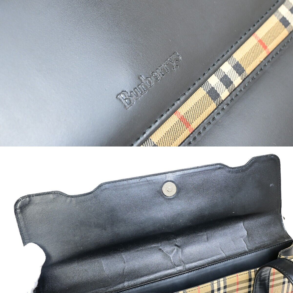 BURBERRYS Logo Shoulder Tote Bag Nova Check Canvas Leather Black 66FA947