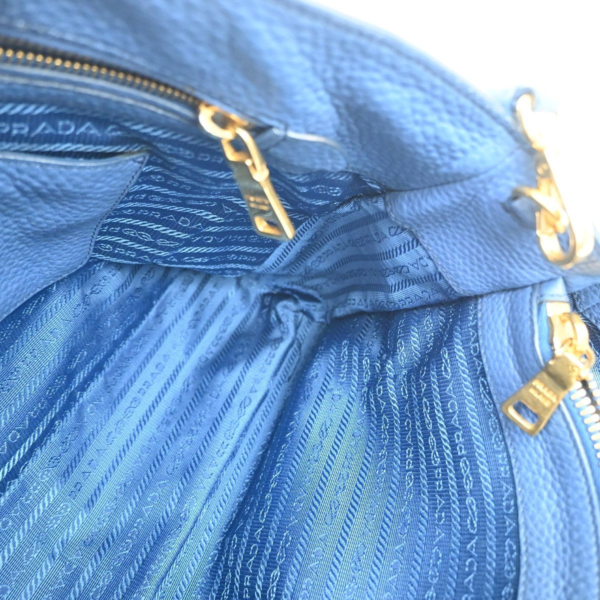 PRADA Logo 2Way Shoulder Hand Bag Vitello Daino Leather Blue GHW Italy 18YJ205
