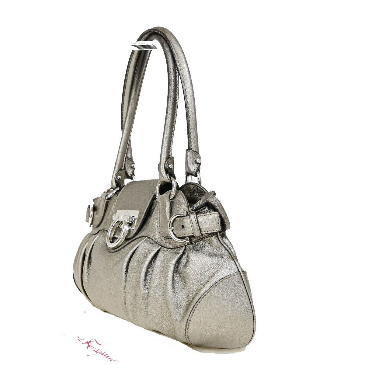 SALVATORE FERRAGAMO Logo Marisa Gancini Shoulder Bag Leather Gray Italy 60EC671