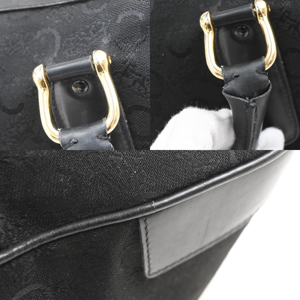 CELINE Logo C Macadam Horse Carriage Hand Bag Canvas Leather Black GHW 32MA687