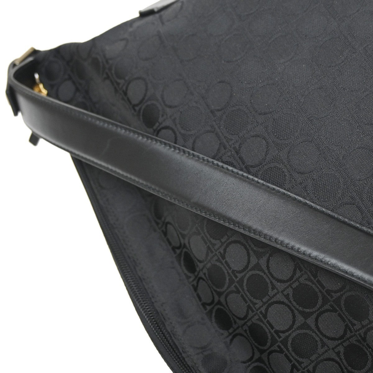 SALVATORE FERRAGAMO Logo Gancini Hand Bag Canvas Leather Black GHW Italy 63CA873