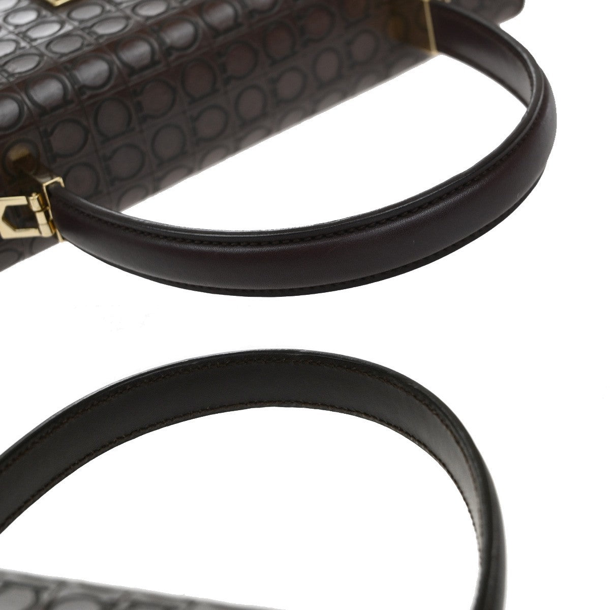 SALVATORE FERRAGAMO Logo Gancini Hand Bag Embossing Leather Brown GHW 31KA784
