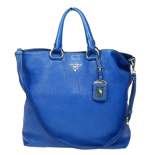 PRADA MILNO Logo 2Way Shoulder Hand Bag Leather Blue Silver-plated 70HB964
