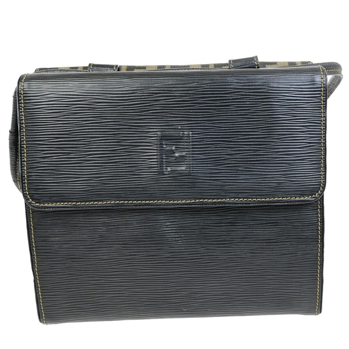 FENDI Logo Zucca Pattern Shoulder Bag Canvas Leather Brown Black GHW 76ED916