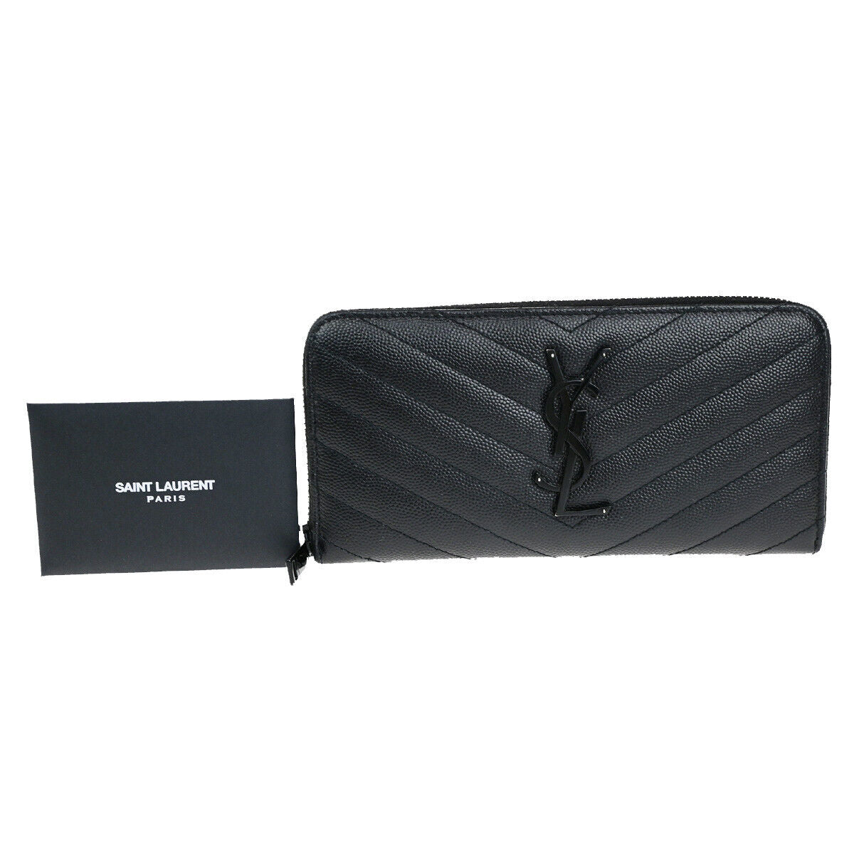SAINT LAURENT YSL Logo Lou Long Bifold Zipper Wallet Leather Black Italy 80YG498