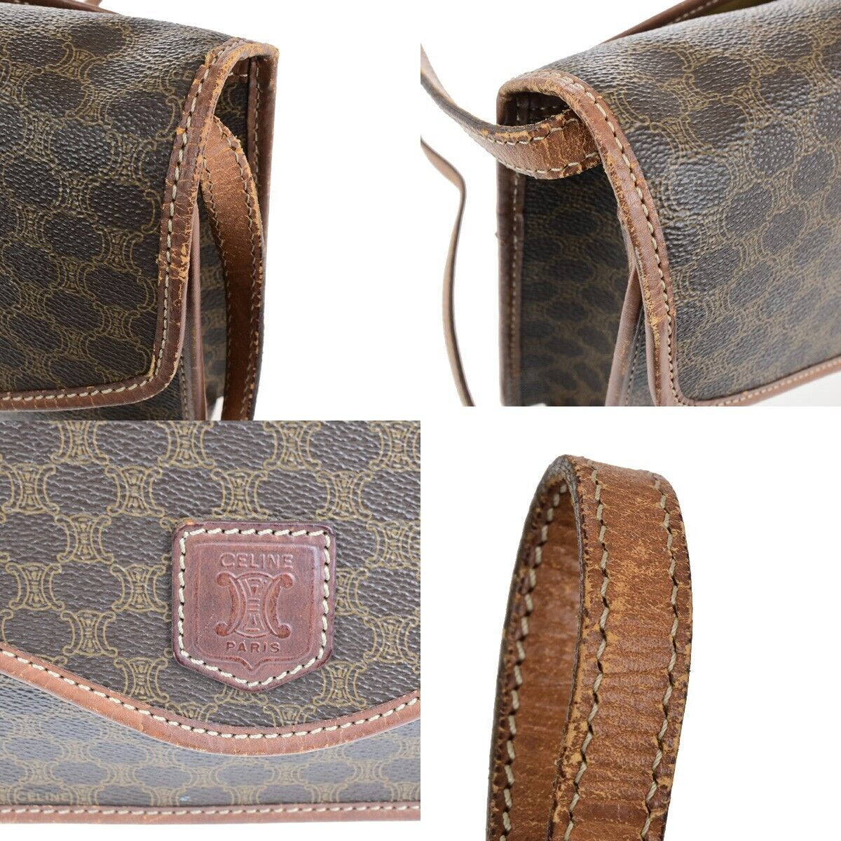 CELINE Macadam Pattern Crossbody 2Way Shoulder Clutch Bag PVC Leather BN 05FB242