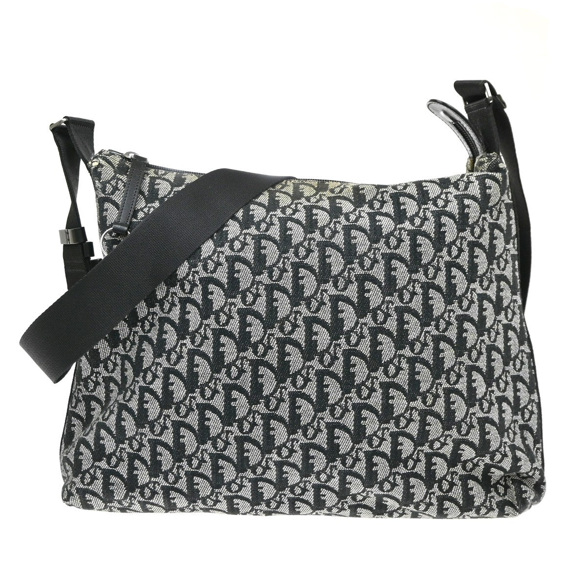 CHRISTIAN DIOR Logo Trotter Pattern shoulder Bag Canvas Leather Black 87SA027