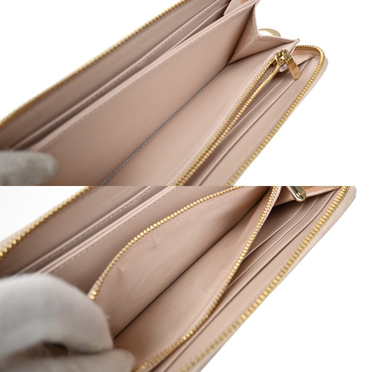 CHRISTIAN DIOR Logo Cannage Zipper Around Long Wallet Leather Pink GHW 80KB338