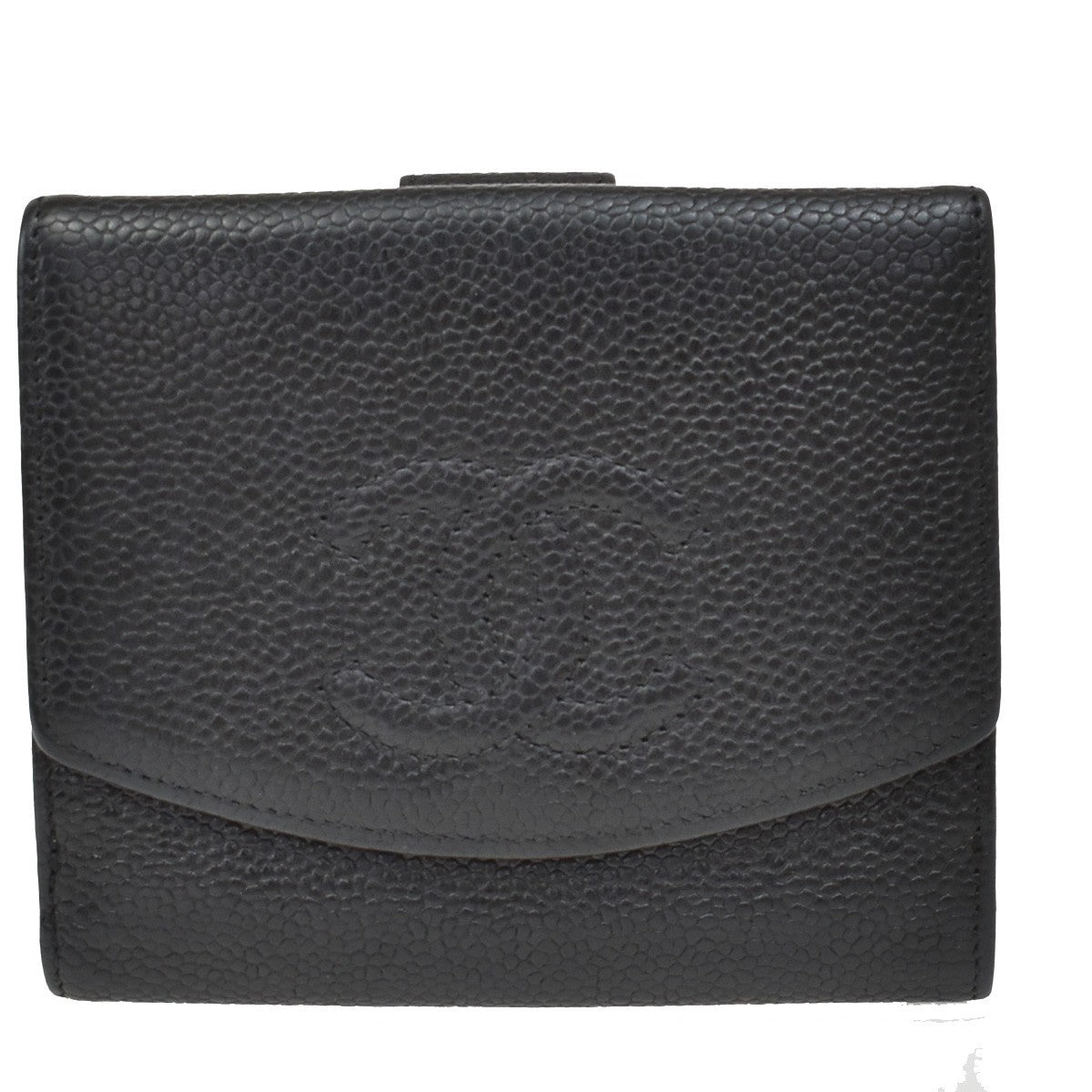 CHANEL CC Logo Bifold Compact Wallet Grained Calfskin Leather Black 64RF554